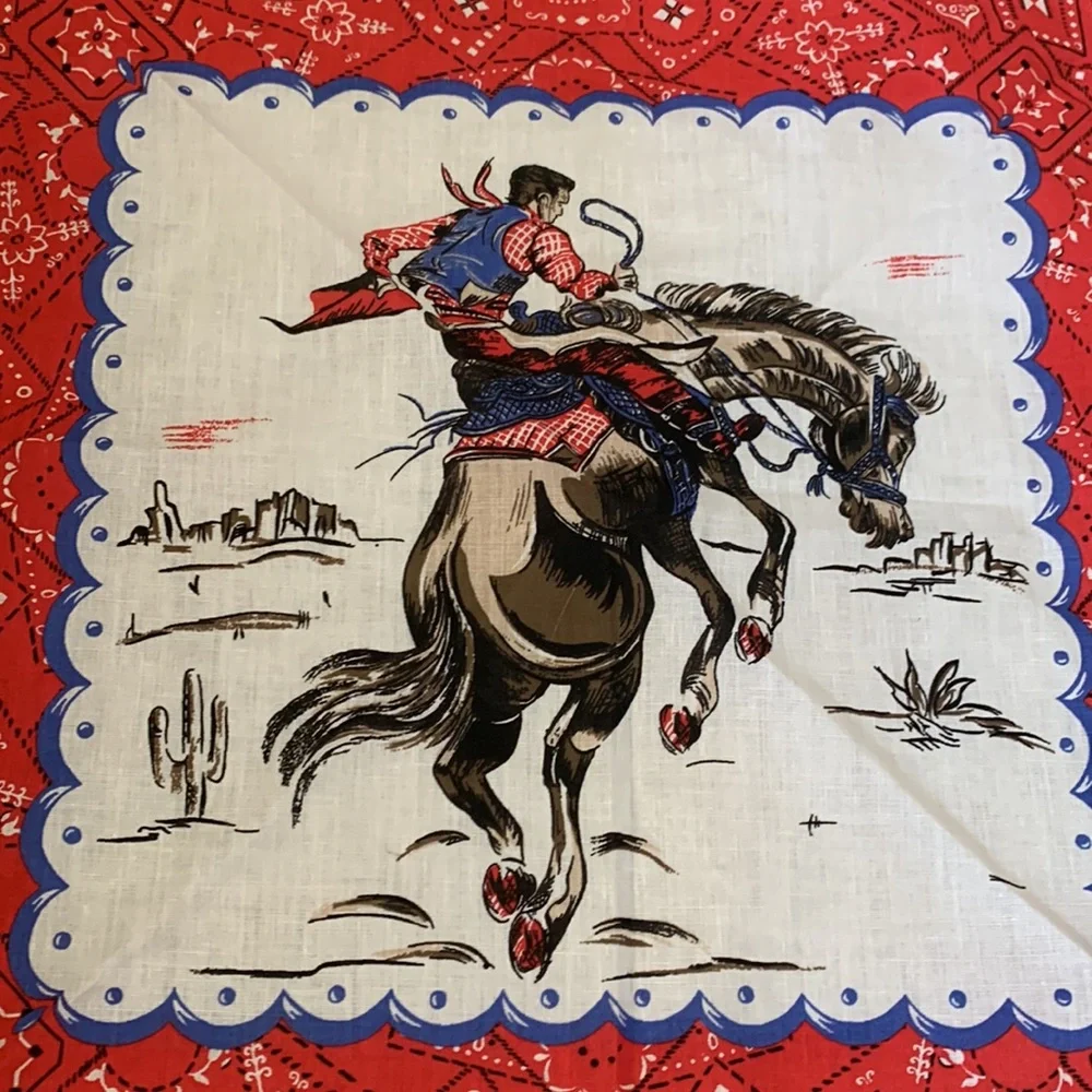 🐴 HP 🐴 Vintage Western Cowboy & Broncos Scarf/ Hankie